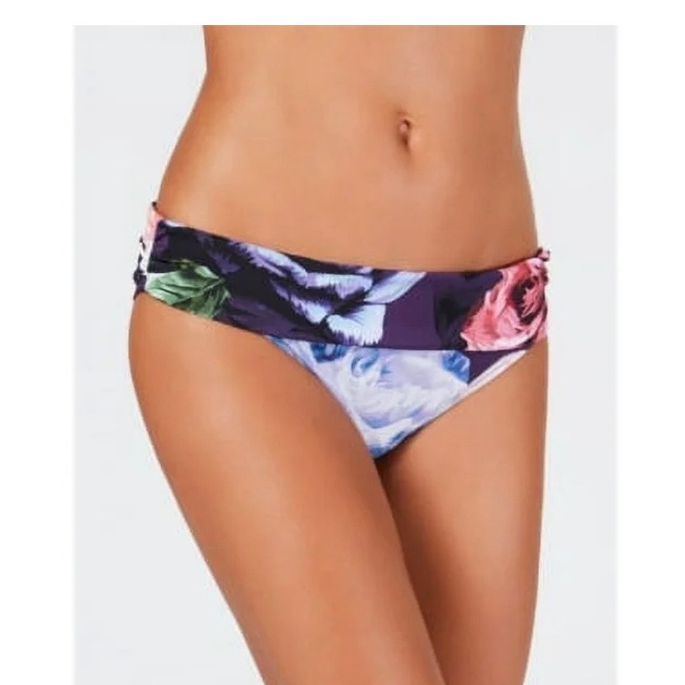 La Blanca Womens‎ Purple Floral Ruched Low Rise Bikini Bottom LB9FC95 Size 14